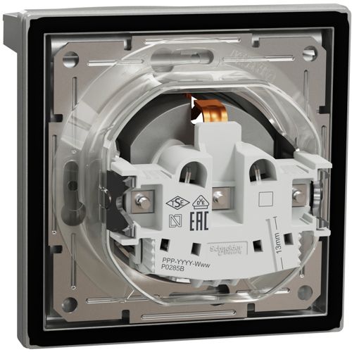 Розетка з заземленням, захисними шторками і кришкою IP44 Schneider Electric алюміній Asfora